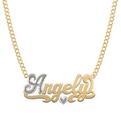 Ladies Script Name Plate Necklace Real 14K Gold - bayamjewelry Luxury Nameplate Necklaces, Luxury Elegant Custom Nameplate Necklace, Luxury Nameplate Name Necklace As Gift, Necklaces Collection, Name Plate Necklace, Real Gold Jewelry, Nameplate Necklace, A Script, Plate Necklace