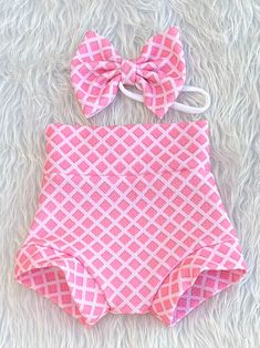 Such an adorable pastel Pink Waffle Bummie and Bow Outfit. Your little will shine in this dainty pink Bummie outfit. Such a feminine outfit. It will easily match up with so many outfits and will make a great addition to your little's wardrobe.  Please allow 7-14 business days to complete but should you need your order sooner just message me. Please make note at check out with the date it is needed. If you have any questions feel free to message me. Adult supervision is recommended when wearing our items as some have small parts. Bow Outfit, Outfit Birthday, Waffle Cone, Rose Pastel, Flower Embroidery Designs, Bow Set, Feminine Outfit, Future Baby, Baby Sets