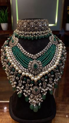 Beaded Pearl Jewellery Set From 'Queens Silver Jewellery' • South India Jewels Pearl Jewellery Set, Royal Jewellery, Silver Bridal Jewellery, Beautiful Jewelry Diamonds, Bridal Jewellery Inspiration, Wedding Jewelry Sets Bridal Jewellery, Bridal Necklace Designs, Fancy Jewellery Designs, Jewellery Indian