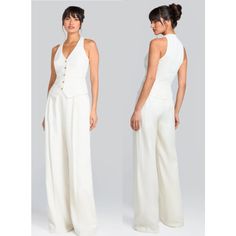 Nadine Merabi Cate Waistcoat & Wide Leg Trouser Pants Set Cream Women's Size Xs Msrp: $170 Vest And $295 Pants - Total Retail Value $465 Item Condition: Worn 1 X And Cleaned, Excellent Condition No Flaws Brand: Nadine Merabi Size: Xs Color: Cream Top: Single Breasted Sleeveless Racer Back Tailored Fit Fully Lined Streamline Sleeve Detailing Non-Functional Pockets Wooden Button Fastening Bottom: High-Waisted Fly Opening Wide Leg Side Pockets Loose, Relaxed Fit Fully Lined Jet Pocket Detailing To Nadine Merabi, Cream Top, Glam Looks, Sleeve Detail, Trouser Pants, Racer Back, Womens Vest, Single Breasted, Suits For Women