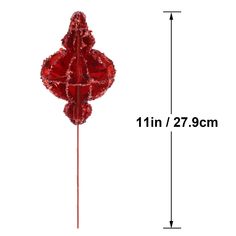 a red object is shown with measurements for the size and length, as well as an image