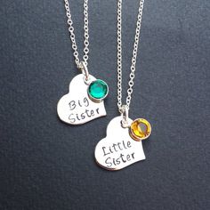 2 sisters necklace - Set of 2 Necklaces with birthstone - Heart Necklace Set - Sisters Necklace Set Cute Customizable Jewelry For Best Friend Gift, Nickel-free May Birthstone Necklace For Birthdays, Silver Birthstone Necklace For Best Friend, Birthstone Jewelry For Best Friend's Mother's Day Gift, Cute Birthstone Jewelry For Birthday, Mother's Day Birthstone Jewelry For Best Friend, Birthstone Jewelry For Best Friend Gift On Mother's Day, Custom Name Sterling Silver Jewelry For Best Friend, Nickel Free Heart Pendant Jewelry For Birthday