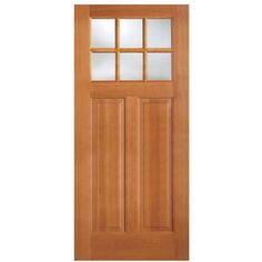 a wooden door with glass panels on the top and bottom panel, in light wood