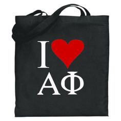 a black tote bag with the word i love atz on it and a red heart