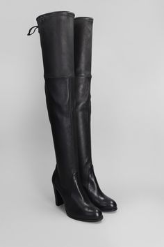 Highland High heels boots in black leather, round toe, slip on, Drawstring laces, socks design, 100 mm heel, 100% leather, Made in Spain Black Leather Over-the-knee Heeled Boots, Formal Over-the-knee Black Platform Boots, Black Over-the-knee Boots For Formal Occasions, Elegant Over The Knee Leather Platform Boots, Black Over-the-knee Formal Boots, Modern Over-the-knee Leather Boots, Elegant Over-the-knee Leather Platform Boots, Formal Black Over-the-knee Boots, Luxury Leather Over-the-knee Boots