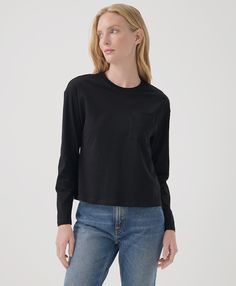 Women’s Softspun Long Sleeve Pocket Tee made with Organic Cotton | Pact Pocket Tee, Crew Neck Tee, V Neck Tee, Fair Trade, Black Tee, Knit Jersey, Navy And White, Cotton Tshirt, Organic Cotton