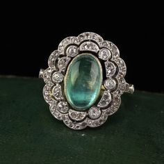 Antique French Edwardian 18K Gold Platinum Diamond Cabochon Emerald Ring - GIA | eBay Emerald Oval Cabochon Ring In Fine Jewelry Style, Luxury Oval Cabochon Emerald Ring With 17 Jewels, Luxury Emerald Ring With Oval Cabochon And 17 Jewels, Sapphire Cabochon Diamond Ring, Luxury Emerald Ring With Oval Cabochon, Sapphire Oval Cabochon Ring With Diamonds, Luxury Emerald Cabochon Ring With Diamonds, White Gold Cabochon Emerald Ring Fine Jewelry, Fine Jewelry Emerald Diamond Cabochon Ring