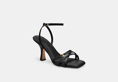 Kelsey Sandal | COACH Chic Coach Sandals With Heel Strap, Chic Coach Open Heel Sandals, Coach Black Sandals With Cushioned Footbed, Black Coach Evening Heels, Luxury Black Coach Heels, Large Wallet, Ankle Wrap, New Handbags, Smooth Leather