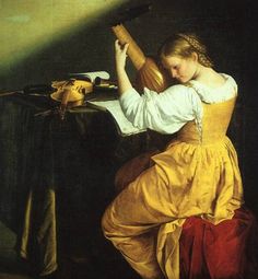 a painting of a woman playing the lute