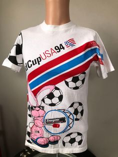 "True vintage USA World Cup 94/Energizer Bunny all over print t-shirt. Size youth large single stitched tee that fits adult small in excellent shape, no holes or stains. Measures 17.5\" pit to pit, 23.5\" collar to bottom." 90s Culture, Usa World Cup, Couture Simple, Energizer Bunny, Bunny T Shirt, Culture Fashion, Vintage Usa, Artsy Fartsy, True Vintage