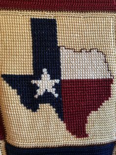 a crocheted bag with the state of texas on it