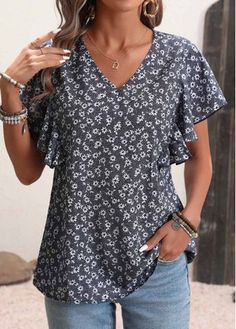 Color:Black;Size:S;Size:M;Size:L;Size:XL;Size:2XL;Size:3XL;Package Contents:1 X Blouse;Occasion:Other;Style:Casual; Black Printed Short Sleeve Blouse, Black V-neck Printed Blouse, Black Floral Print Summer Blouse, Black V-neck Blouse For Vacation, Black Floral Print Vacation Blouse, Black Printed V-neck Top, Black V Neck Blouse, Elegant Dresses Plus Size, Beach Bridesmaid Dresses