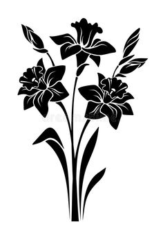 black and white flowers with leaves royalty illustration