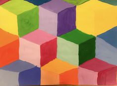 an abstract painting with many different colored blocks