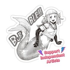 a sticker with an image of a mermaid and the words brei support independent artists