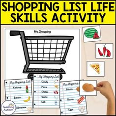 shopping list life skills activity for kids with pictures and words to help them learn how to use