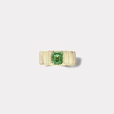 One of a kind Pleated Solitaire Band - 2.60ct Emerald cut Tsavorite – Retrouvai | Modern Heirlooms 14k Gold Octagon Emerald Ring, Luxury Square Cut Green Emerald Ring, Green 14k Gold Radiant Cut Ring, Green Radiant Cut 14k Gold Ring, Radiant Cut Green 14k Gold Ring, Modern Emerald Ring, Modern Green Emerald Cut Ring, Modern Tsavorite Emerald Ring As Gift, Gold Tsavorite Rings With Emerald Cut