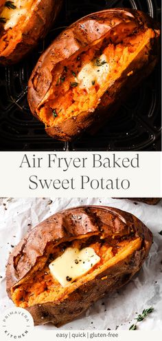 air fryer baked sweet potatoes with butter and herbs