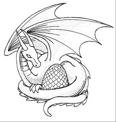 a drawing of a dragon sitting on top of a ball