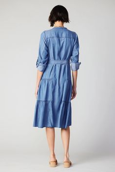 Chambray Buttondown Dress – CURRENT AIR Spring Midi Dress With Tie Fastening, Spring Midi Dress With Tie Fastening For Daywear, Spring Brunch Midi Dress With Tie Fastening, Spring Midi Dress With Tie Fastening For Brunch, Spring Button-up Dresses With Tie Fastening, Spring Midi Dress For Workwear With Tie Fastening, Casual Midi Dress With Tie Fastening For Spring, Casual Knee-length Midi Dress With Tie Fastening, Button-up Tie Waist Dress For Brunch