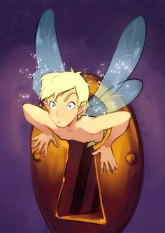 the tinkerbell fairy is sitting on top of an egg with its wings spread