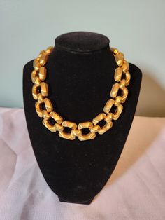 This is definitely a designer vintage necklace. There is a mark on the hook that I can't make out. Its a line pattern on the hook. It looks unworn and is just stunning. Something similar is going for hundreds but this isn't real gold and no clear designer. I just hope someone will love it! Also it's heavy. A Line Pattern, Hook Necklace, Line Pattern, Le Crochet, Gold Choker, Designer Vintage, Creative Jewelry, Line Patterns, Chester