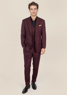 Own the room in our custom-made Deep Burgundy Birdseye Suit. Exude class and luxury with its bold and sleek design, guaranteed to turn heads and elevate your style on any ocassion. Perfect for those who want to look as good as they feel and stand out from the crowd! Luxury Burgundy Suit For Formal Occasions, Fitted Burgundy Tuxedo For Business, Formal Fitted Burgundy Set, Elegant Burgundy Sets For Formal Occasions, Modern Notch Lapel Suits For Wedding, Formal Burgundy Fitted Sets, Modern Fitted Wedding Suits, Modern Fitted Tuxedo With Notch Lapel, Burgundy Fitted Tuxedo For Business