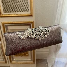 Crystal Peacock Invitation Clutch With Chain Silver Measures 9” Wide 1” Deep 3” Height Peacock Invitations, Rose Gold Clutch, Valentino Clutch, Bridal Clutch Bag, Tan Clutch, Beaded Clutch Purse, Travel Jewelry Organizer, Silver Clutch, Bridal Bag