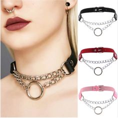 Adjustable From 13”-16 1/4”. Pu Leather One Size Fits Most Women Black Only At This Time Leather Choker Collars, Leather Choker Necklace, Collar Chain, Leather Ring, Leather Chokers, Chain Choker Necklace, Choker Collar, Collars For Women, Jewelry Choker