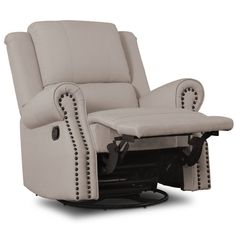 the reclining chair is upholstered with studding