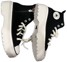 Sporty Black School Canvas Shoes, Sporty Black Canvas School Shoes, Black High-top Canvas Shoes For School, Sporty Black Canvas Shoes For School, Black Sporty Canvas Shoes For School, Black Lace-up High-top Sneakers For School, Black Lace-up Canvas Shoes For School, Converse Shoes Platform, High Top Platform Converse