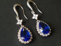 Navy Blue Crystal Earrings, Sapphire Blue Teardrop Earrings, Blue Chandelier Earrings, Blue CZ Silver Bridal Earrings, Wedding Blue Jewelry Elegant Blue Teardrop Earrings For Formal Occasions, Elegant Blue Teardrop Bridal Earrings, Blue Bridal Earrings For Formal Occasions, Elegant Blue Wedding Earrings, Blue Teardrop Jewelry For Wedding, Elegant Blue Teardrop Earrings For Party, Elegant Blue Teardrop Earrings For Anniversary, Elegant Royal Blue Earrings For Party, Blue Drop Earrings For Bridal Formal Occasion