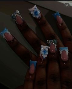 Blue Acrylic Nails, White Acrylic Nails, French Tip Acrylic Nails