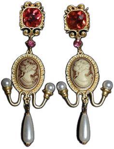 Victorian Cameo, Fancy Costumes, Costume Earrings, Long Dangle Earrings, Pearl Drop, Rococo, Vintage Gold, Ear Piercings, Favorite Jewelry