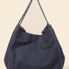 Large Denim Chain Strap Bag. Measures 21x12 Casual Bags With Chain For Daily Use, Casual Everyday Shoulder Bag With Chain Strap, Casual Chain Bags For Daily Use, Summer Chain Shoulder Bag For Everyday Use, Summer Shoulder Bag With Chain For Everyday Use, Casual Shoulder Bag With Chain For Everyday Use, Casual Everyday Bags With Chain Detail, Casual Everyday Bag With Chain Detail, Chic Denim Blue Shoulder Bag For Everyday