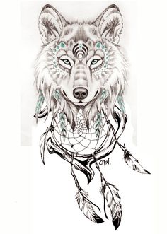 Wolf Tattoo Ideas For Women Thigh Piece, Wolf Dreamcatcher Tattoo, Guardian Tattoo, Wolf Tattoos For Women, Totem Tattoo, Piece Tattoo, Small Girly Tattoos, Native American Tattoo, Wolf Tattoo Sleeve