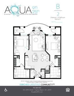 the floor plan for an apartment with two bedroom and one bathroom, including a separate living room