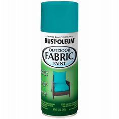 a blue spray can with the words rust - oleum outdoor fabric paint on it