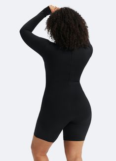 No doubt about it, you’re going to turn heads when you rock the Classic Long Sleeve Romper. The ideal combination of wearable and statement-making, this romper can be styled with a leather jacket and sneakers or rocked at the gym while you’re perfecting your squat. Either way, people will ask where you got your new romper. Black Long Sleeve Bodysuit For Sports, Black Long Sleeve Sports Bodysuit, Black Long Sleeve Bodysuit For Gym, Black Long Sleeve Unitard For Workout, Casual Black Long Sleeve Unitard, Black Long Sleeve Bodysuit For Workout, Long Sleeve Black Workout Bodysuit, Black Long Sleeve Workout Bodysuit, Black High Stretch Sporty Bodysuit