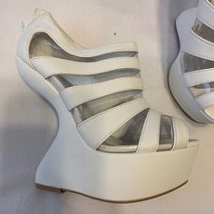 White Wedges White Wedge Heels, Wedge Wedding Shoes, White Wedges, Qupid Shoes, Womens Wedges, Womens Shoes Wedges, Shoes Wedges, Wedge Heels, Wedge Shoes