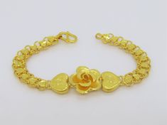 Vintage 24K 980 Pure Gold Rose Flower Link Bracelet ....Marked 980...Total of weights 7.5grams...Measure of Bracelet 6 2/8'' Measure of Face 15.6....It's in very good condition. #894208 Gold Floral Bracelets With Rose Design, Gold Flower Bracelets With Rose Design, Gold Flower Bracelet With Rose Design, Gold Bracelet With Rose Design For Gift, Gold Rose Flower, Vintage Bangle Bracelets, Topaz Engagement Ring, Engagement Ring Sizes, Pure Gold