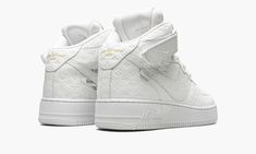 The Louis Vuitton x Nike Air Force 1 Mid “Triple White” is the coveted monochromatic white colorway included in the collaboration by the storied high fashion brand that was directed by the late Virgil Abloh.  The “Triple White” is one of multiple colorways of the Air Force 1 produced by Louis Vuitton, Nike, and Abloh in 2022, and one of the most desirable releases of the year, as well.  As for the shoe’s design, it features a monochromatic white leather upper with Louis Vuitton’s famous monogram Louis Vuitton Air Force 1, Nike Louis Vuitton, Nike Air Force 1 Mid, High Fashion Branding, Air Force 1 Mid, Stadium Goods, Virgil Abloh, Best Sneakers, Nike Air Force 1