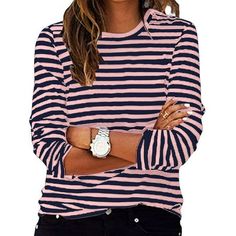 Fashion Women's Casual Comfortable Print Long Sleeved Round Neck Blouse T-Shirt Top Features: 1. Features: Long Sleeve, Basic, Round Neck, Casual Shirt 2.:Polyester. Soft,Comfy ,Breathable Fabric 3. ,Basic Top Blouse, for the gym,Workout,Yoga ,Daily wear,Casual wear 4. Occasion: Casual,Daily,Birthday,Dating, Dance Performance,Party, Wedding, For Work, At Home Vacationand More. Suit for,Summer and Spring. 5. PLEASE NOTE: Hand or gentle machine wash in cold water / Do not / Line dry. Our clothes all are designed for Asian figure, which means be smaller than normal European sizes. Please refer to our own size chart and you can find it in our pictures or from the description. Product Description: Season:Spring,Summer, Gender:Women,Girl Occasion:Casual,Daliy Polyester Pattern Type:Printing Coll Trendy Striped Long Sleeve T-shirt, Casual Striped Tops For Fall, Casual Striped Long Sleeve Top For Fall, Casual Striped Long Sleeve Top For Spring, Trendy Striped Crew Neck Top, Trendy Striped Crew Neck Shirt, Casual Striped Crew Neck Top, Relaxed Fit Striped Tops For Fall, Striped Crew Neck Top For Fall