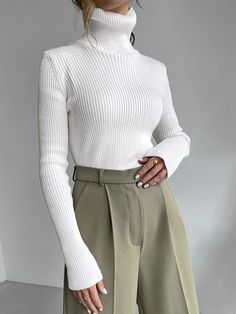 Solid High Neck Slim Knit Sweater Slim Fit Sweater, Tight Sweater, Womens Turtleneck, Bottoming Shirt, Looks Vintage, High Collar, Look Fashion, Minimalist Fashion, Turtleneck Sweater