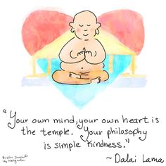 a drawing of a buddha sitting in front of a heart with the words your own mind your an heart is the temple