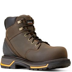 Withstand harsh outdoor work environments in these  10042550 Ariat Men's Big Rig WP Safety Boots.  with extended sizes and widths, generous fit, roomier opening and deeper scallop to accommodate high insteps and wider calves, it is built to address the needs of all customers.  6" Premium Full Grain Leather 50% Recycled Polyester Lining Ariat ATS® Technology Provides Ergonomic Support  DRYShield™ Waterproof Construction Keeps You Dry  Removable Energy Max™ Anti-Fatigue Insole  FLX Foam™ Midsole for Lightweight Cushion and Rebound Goodyear Welt Construction Oil- and Slip-Resistant Duratread™ Sole Provides Maximum Wear Resistance Flared Outsole Design with Debris-Release Tread Composite Toe Rated ASTM F2413 ASTM F2413 EH Rated Protective ExGuard™ on Heel  1004255 Durable Brown Work Boots For Construction, Impact Resistant Brown Work Boots For Outdoor, Brown Sturdy Waterproof Boots For Outdoor Work, Brown Sturdy Waterproof Boots For Construction, Sturdy Brown Work Boots, Military Style Steel Toe Work Boots, Ariat Mens Boots Work, Military Work Boots With Reinforced Toe For Outdoor, Military Work Boots With Steel Toe