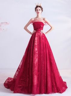 Red Wedding Gowns, Floor Length Wedding Dress, Strapless Prom Dress, Banquet Dresses, Dresses 2022, Ball Gown Skirt, Lace Strapless, Prom Dresses Online, 2020 Fashion