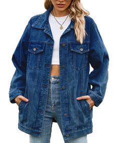 PRICES MAY VARY. Size: S=US(4-6)，M=US(8-10)，L=US(12-14)，XL=US(16-18), XXL=US(20-22).Women oversized denim jacket comes with collared neckline and button up design. Women basic jean jacket, casual jacket for women. Material: 95% rayon and 5% polyester. Create a classic denim jacket with a unique feel. Provide all day comfort while looking stylish. Design: Button down, lapel, chest pockets, comfortable style, high quality fabric, long sleeve blue womens denim jacket is our best choice for going ou Long Denim Jacket, Casual Denim Jacket, Casual Denim Jeans, Retro Jacket, Oversize Casual, Classic Denim Jacket, Womens Denim, Jean Jacket Women, Oversized Denim Jacket