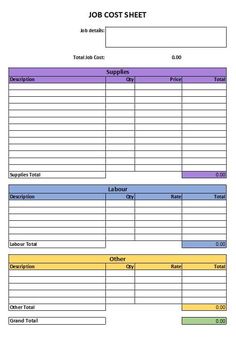 an invoice form with the words job cost sheet