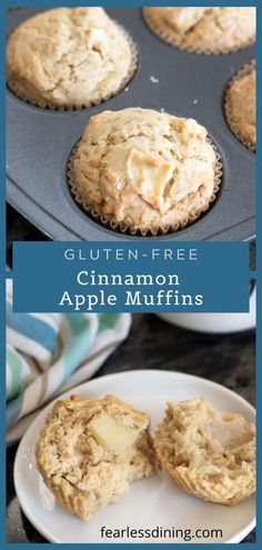 gluten - free cinnamon apple muffins in a muffin tin with the title above it